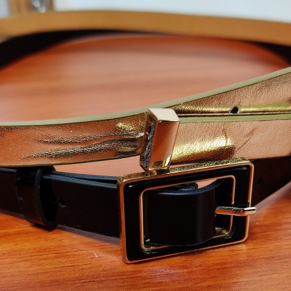 Thin set 2 belts gold & Black thin Patten leather - Picture 5 of 7